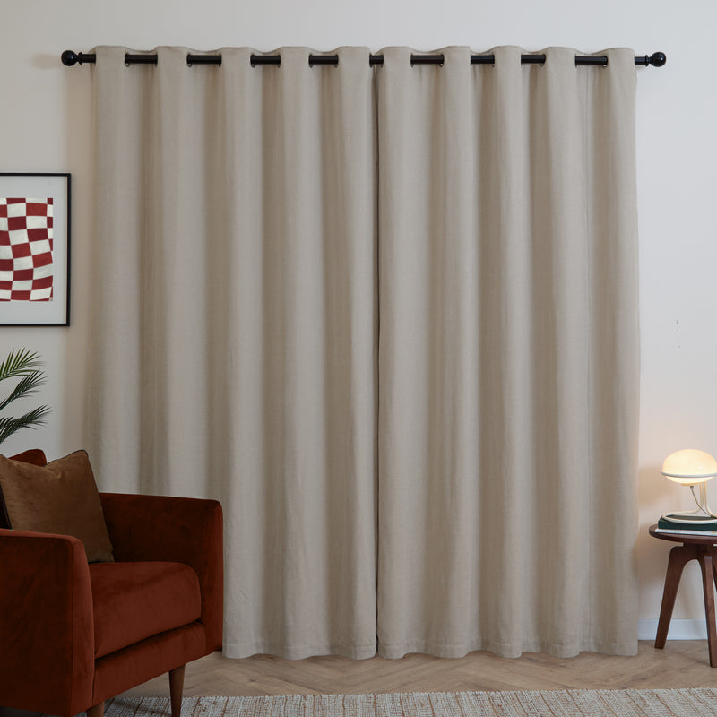  Curtains - Soft Chenille Blackout  Eyelet Curtains Natural Furn