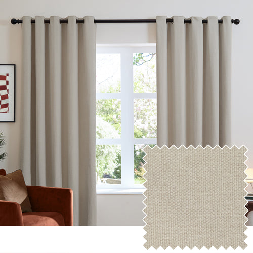  Curtains - Soft Chenille Blackout  Eyelet Curtains Natural Furn
