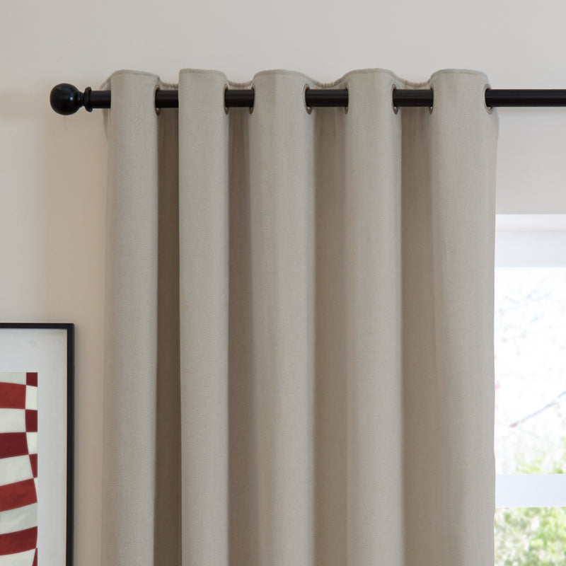  Curtains - Soft Chenille Blackout  Eyelet Curtains Natural Furn