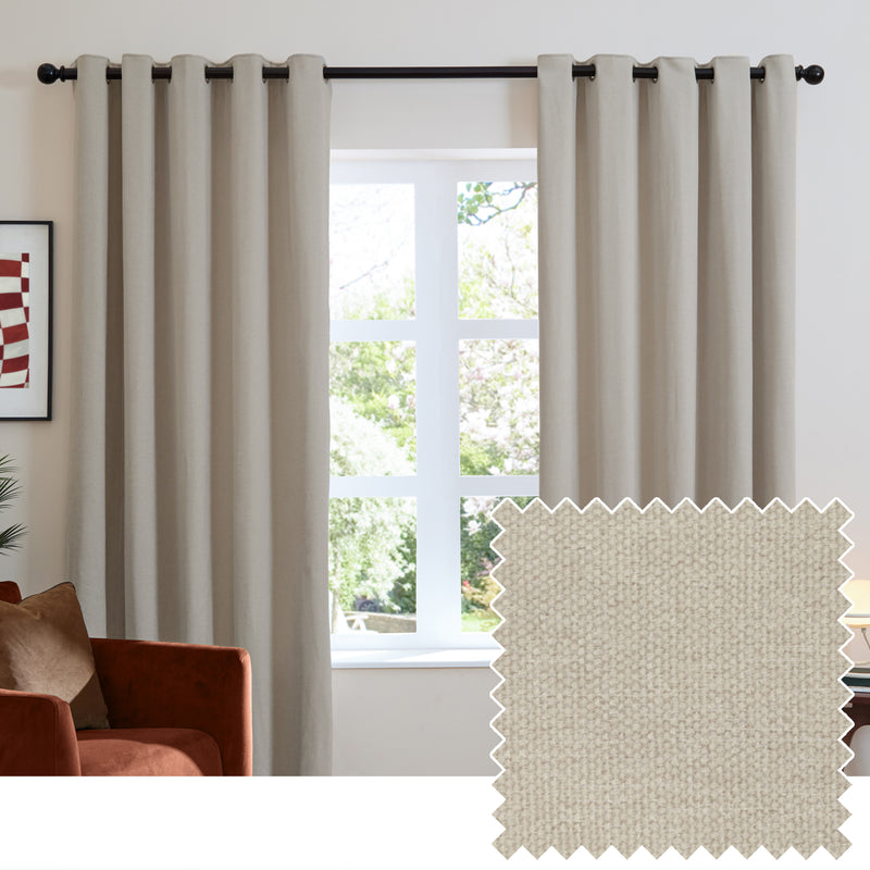  Curtains - Soft Chenille Blackout  Eyelet Curtains Natural Furn