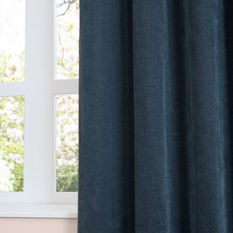  Curtains - Soft Chenille Blackout  Eyelet Curtains Navy Furn