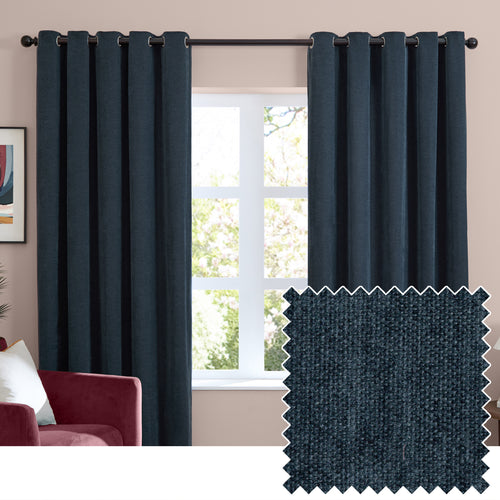  Curtains - Soft Chenille Blackout  Eyelet Curtains Navy Furn