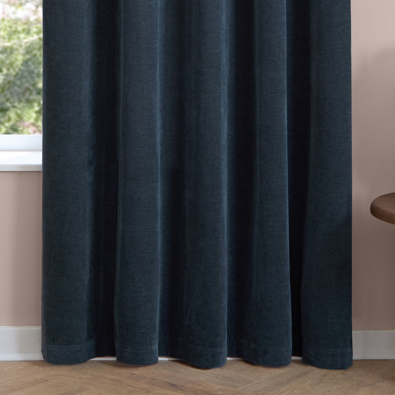  Curtains - Soft Chenille Blackout  Eyelet Curtains Navy Furn