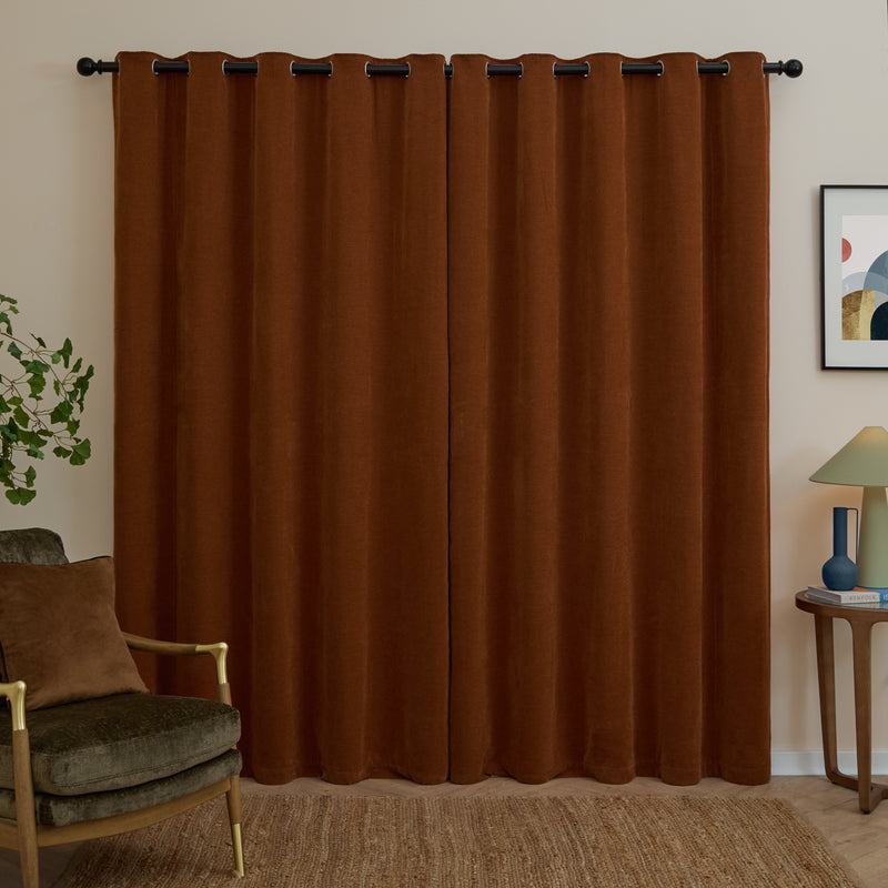  Curtains - Soft Chenille Blackout  Eyelet Curtains Rust Furn