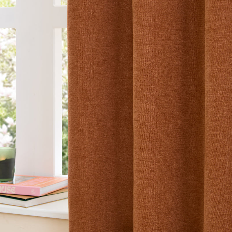  Curtains - Soft Chenille Blackout  Eyelet Curtains Rust Furn