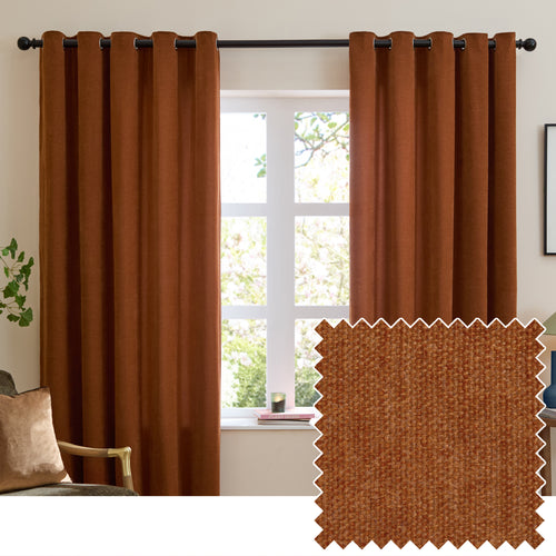  Curtains - Soft Chenille Blackout  Eyelet Curtains Rust Furn