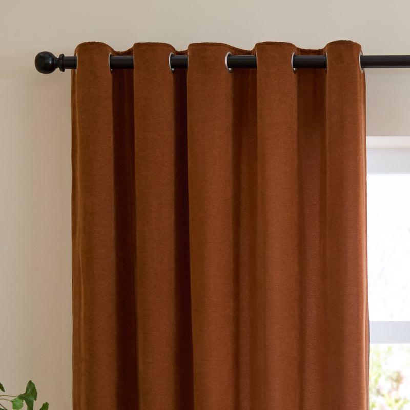  Curtains - Soft Chenille Blackout  Eyelet Curtains Rust Furn