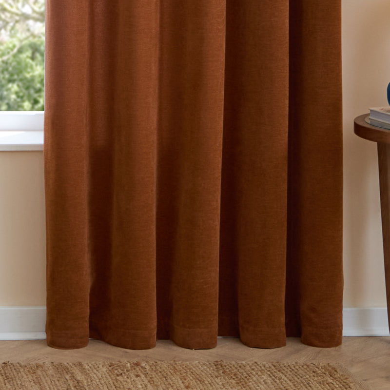  Curtains - Soft Chenille Blackout  Eyelet Curtains Rust Furn