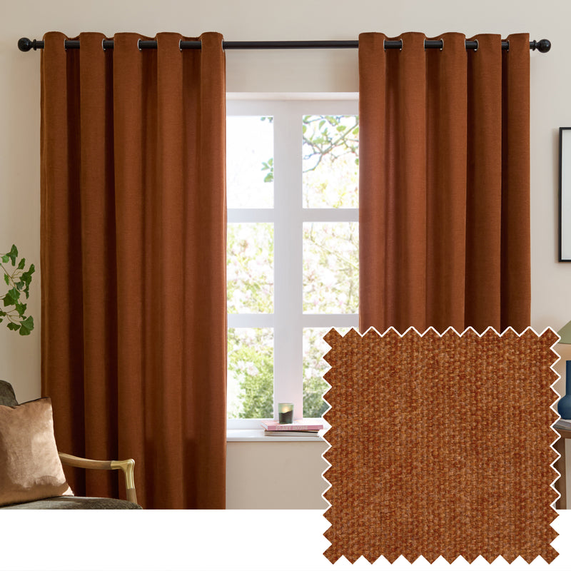  Curtains - Soft Chenille Blackout  Eyelet Curtains Rust Furn