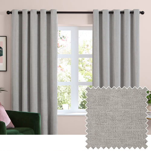 Plain Grey Curtains - Soft Chenille Blackout Eyelet Curtains SIlver Furn