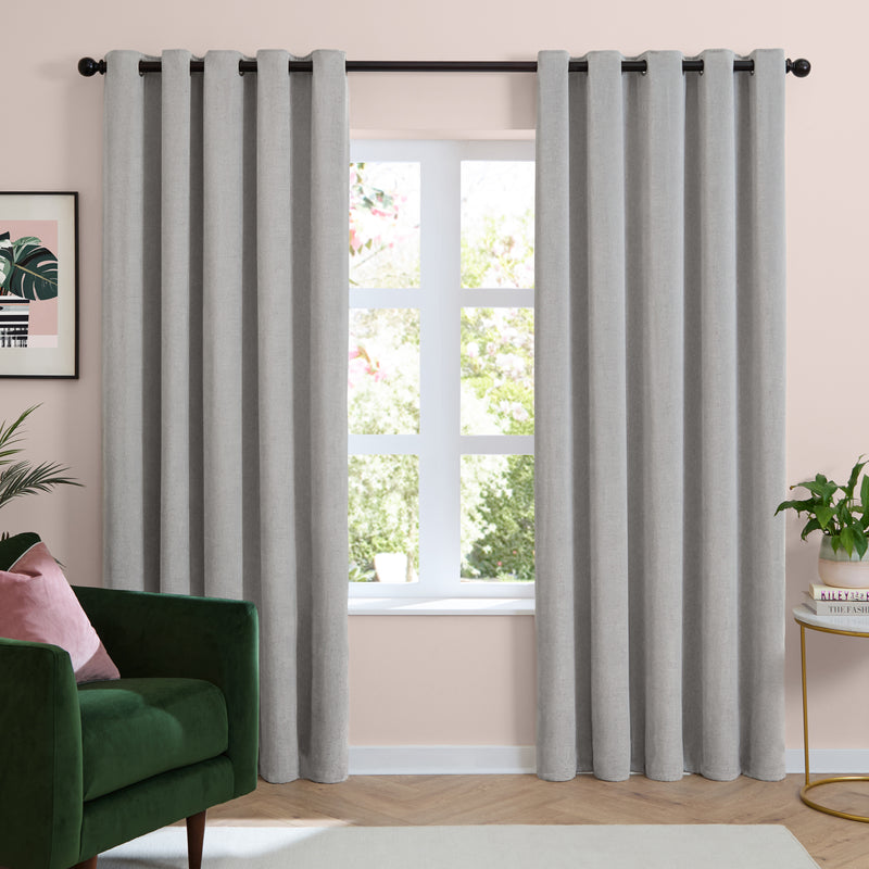  Curtains - Soft Chenille Blackout  Eyelet Curtains Silver Furn