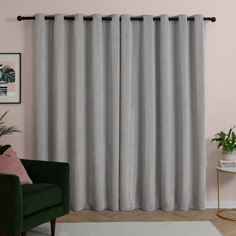  Curtains - Soft Chenille Blackout  Eyelet Curtains Silver Furn