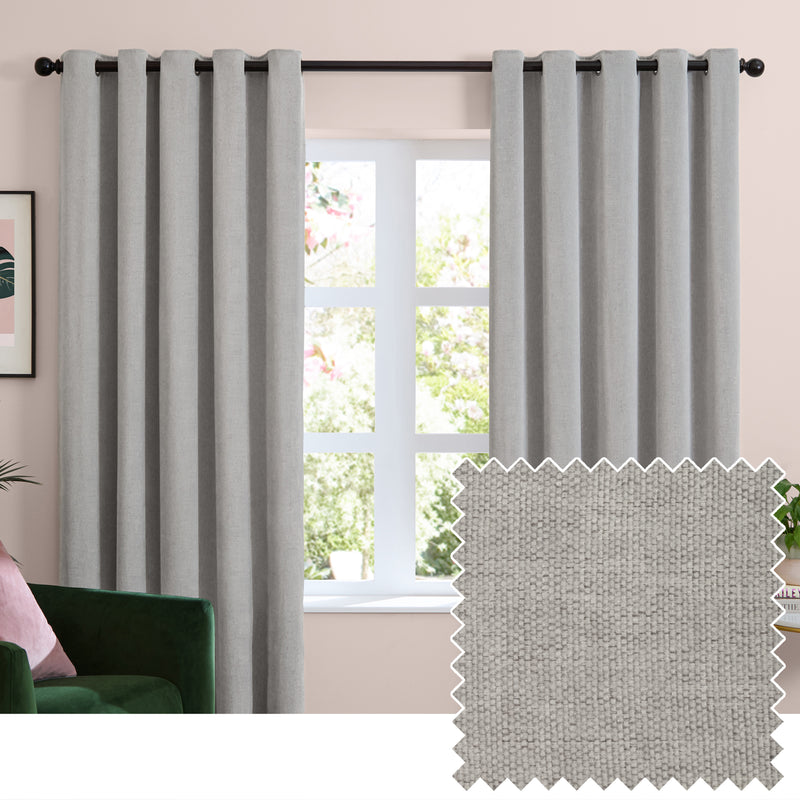  Curtains - Soft Chenille Blackout  Eyelet Curtains Silver Furn