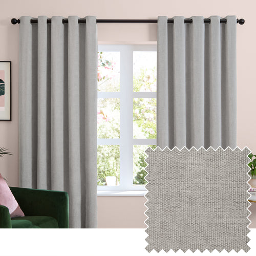 Plain Grey Curtains - Soft Chenille Blackout Eyelet Curtains Silver Furn
