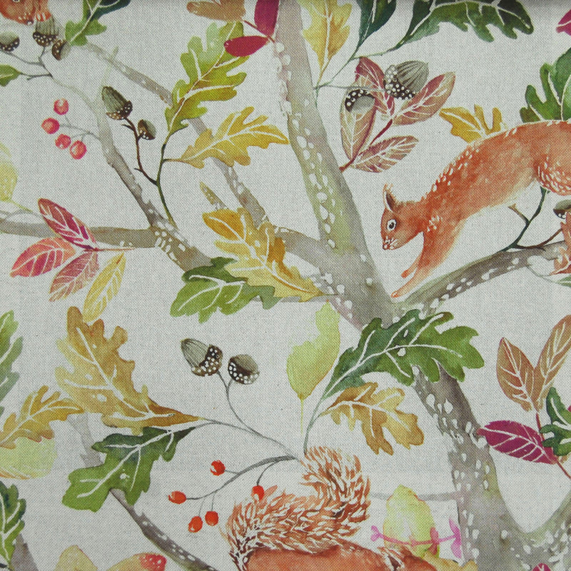 Scurry Of Squirrels Printed Fabric Sample Swatch Linen