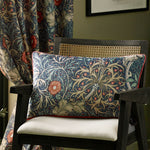 Floral Multi Cushions - Seaweed Printed Velvet Feather Rich Filled Cushion Indigo Morris & Co