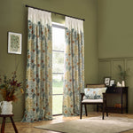 Floral Beige Curtains - Seaweed Printed Velvet Pencil Pleat Curtains Stone/Sunflower Morris & Co