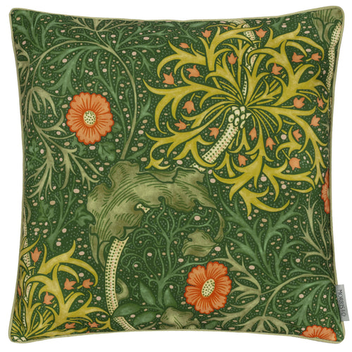 Floral Green Cushions - Seaweed Printed Piped Cushion Cover Forest Green Morris & Co