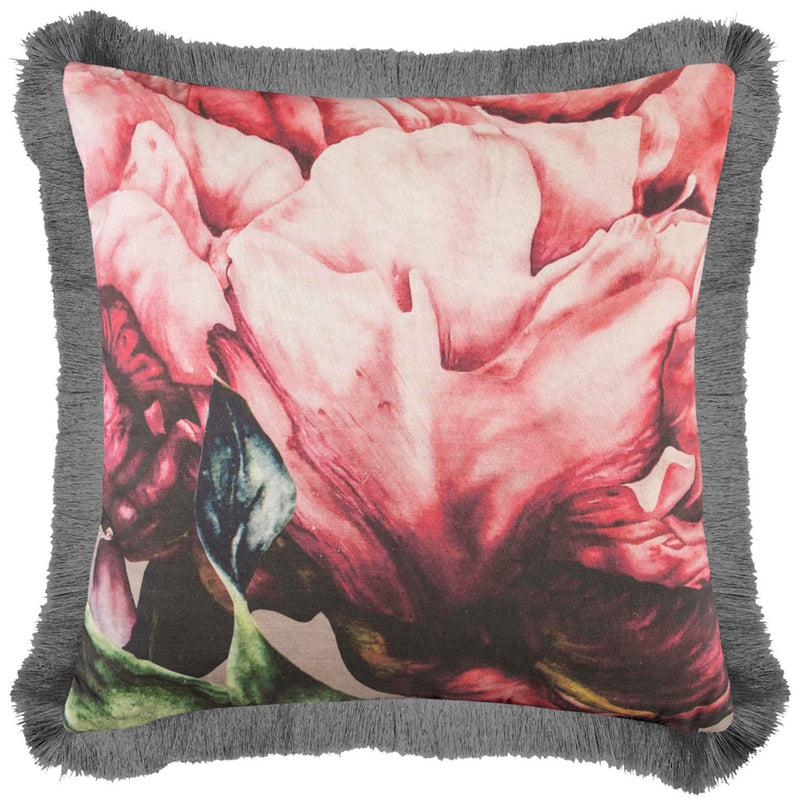 Floral Pink Cushions - Sennen Fringed Cushion Cover Fuchsia Marie Burke