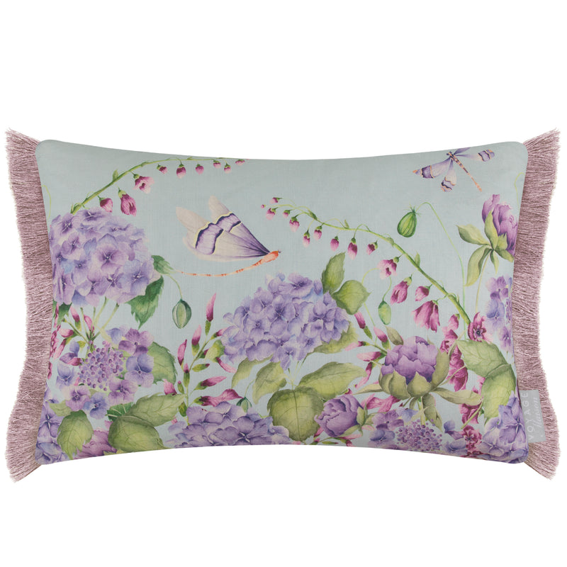 Floral Blue Cushions - Seraphina Printed Ruche Fringe Feather Filled Cushion Duck Egg Voyage Maison