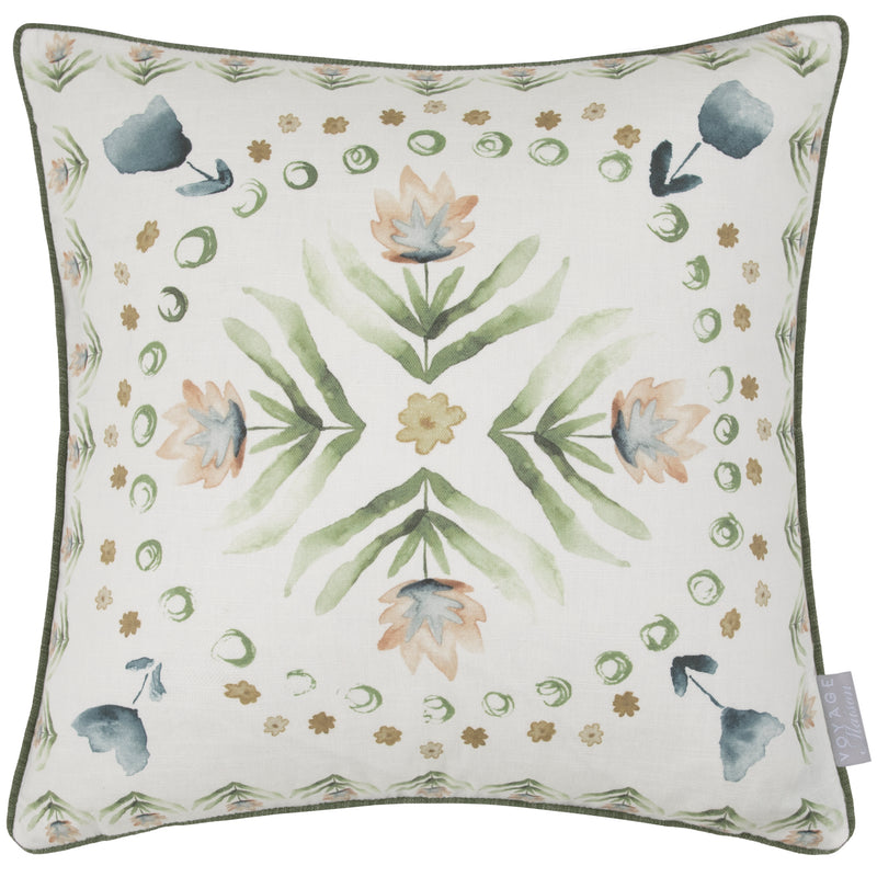 Floral Green Cushions - Sera Printed Piped Cushion Cover Sage Voyage Maison