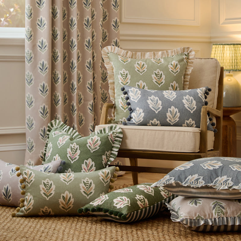 Woodland Green Cushions - Sessile Leaf Printed Cushion Cover Leaf Green Sanderson