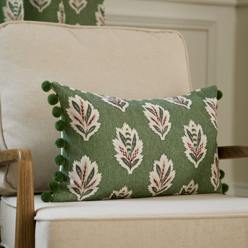 Woodland Green Cushions - Sessile Leaf Printed Cushion Cover Leaf Green Sanderson