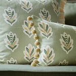 Woodland Green Cushions - Sessile Leaf Printed Cushion Cover Sage Sanderson