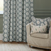 Floral Blue Curtains - Sessile Leaf Motif Pencil Pleat Curtains Delph Blue Sanderson