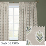 Floral Beige Curtains - Sessile Leaf Motif Pencil Pleat Curtains Flax Sanderson