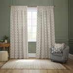 Floral Beige Curtains - Sessile Leaf Motif Pencil Pleat Curtains Flax Sanderson