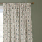 Floral Beige Curtains - Sessile Leaf Motif Pencil Pleat Curtains Flax Sanderson