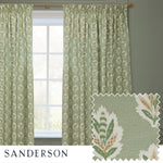 Floral Green Curtains - Sessile Leaf Motif Pencil Pleat Curtains Sage Sanderson