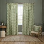 Floral Green Curtains - Sessile Leaf Motif Pencil Pleat Curtains Sage Sanderson