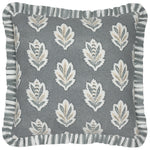 Floral Blue Cushions - Sessile Leaf Ruffle Cushion Cover Delph Blue Sanderson