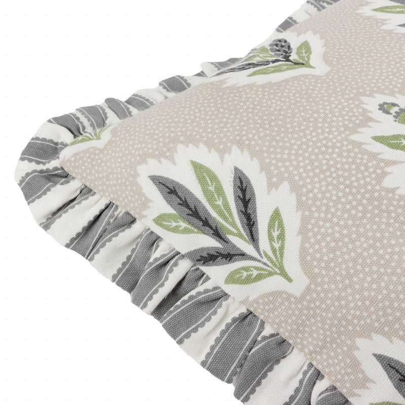 Floral Beige Cushions - Sessile Leaf Ruffle Cushion Cover Flax Sanderson