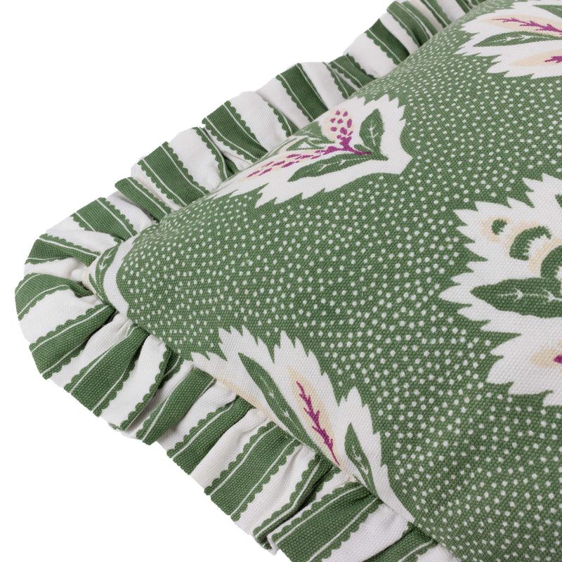 Floral Green Cushions - Sessile Leaf Ruffle Cushion Cover Leaf Green Sanderson