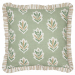 Floral Green Cushions - Sessile Leaf Ruffle Cushion Cover Sage Sanderson