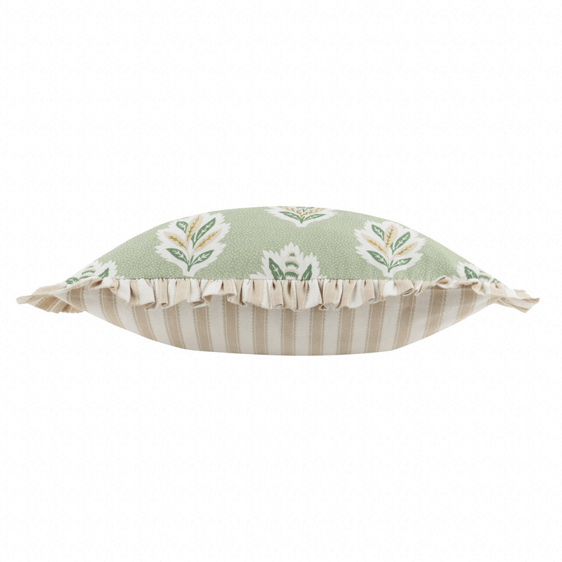 Floral Green Cushions - Sessile Leaf Ruffle Cushion Cover Sage Sanderson