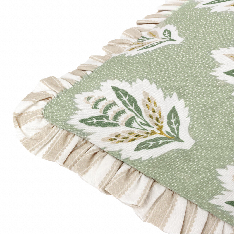 Floral Green Cushions - Sessile Leaf Ruffle Cushion Cover Sage Sanderson