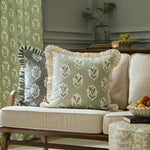 Floral Green Cushions - Sessile Leaf Ruffle Cushion Cover Sage Sanderson