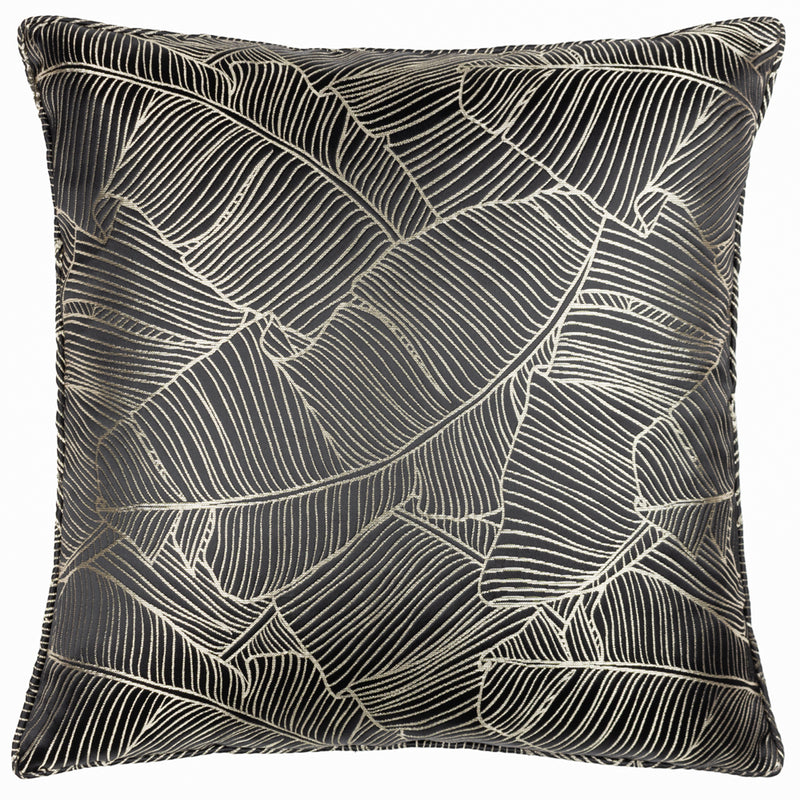 Wylder Seymour Embroidered Woven Jacquard Piped Cushion Cover in Black