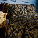 Floral Black Bedding - Shiraz Jacquard Chenille Bedspread Black Paoletti