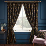  Black Curtains - Shiraz Traditional Jacquard Pencil Pleat Curtains Black Paoletti