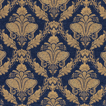  Blue Fabric - Shiraz  Fabric (By The Metre) Navy Paoletti