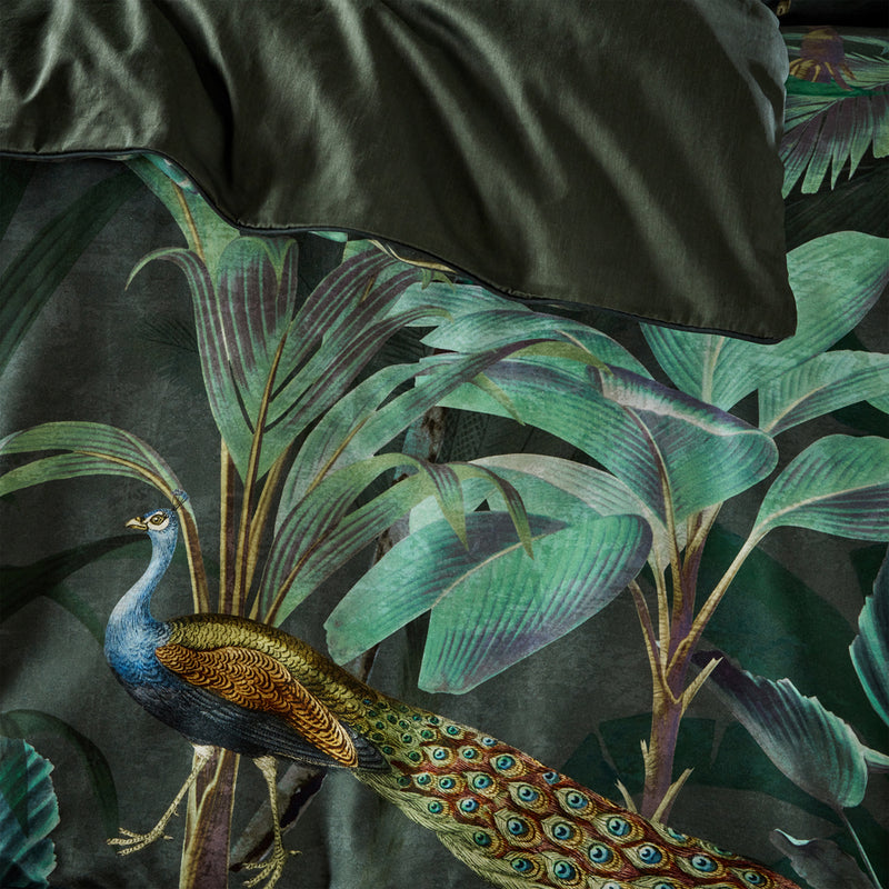 Paoletti Siona Tropical 100% Cotton Duvet Cover Set in Forest