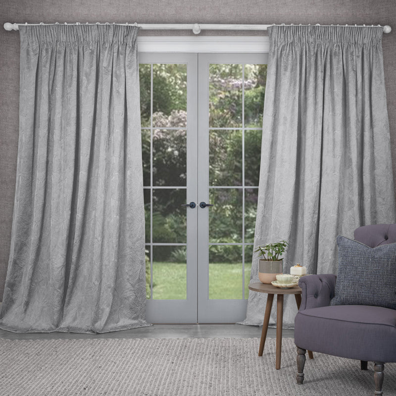 Voyage Maison Sitara Embroidered Pencil Pleat Curtains in Argenta