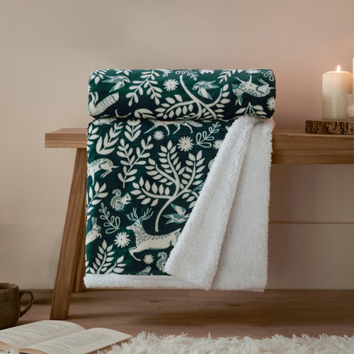 Woodland Green Throws  - Skandi Woodland Sherpa Fleece Throw Forest Furn