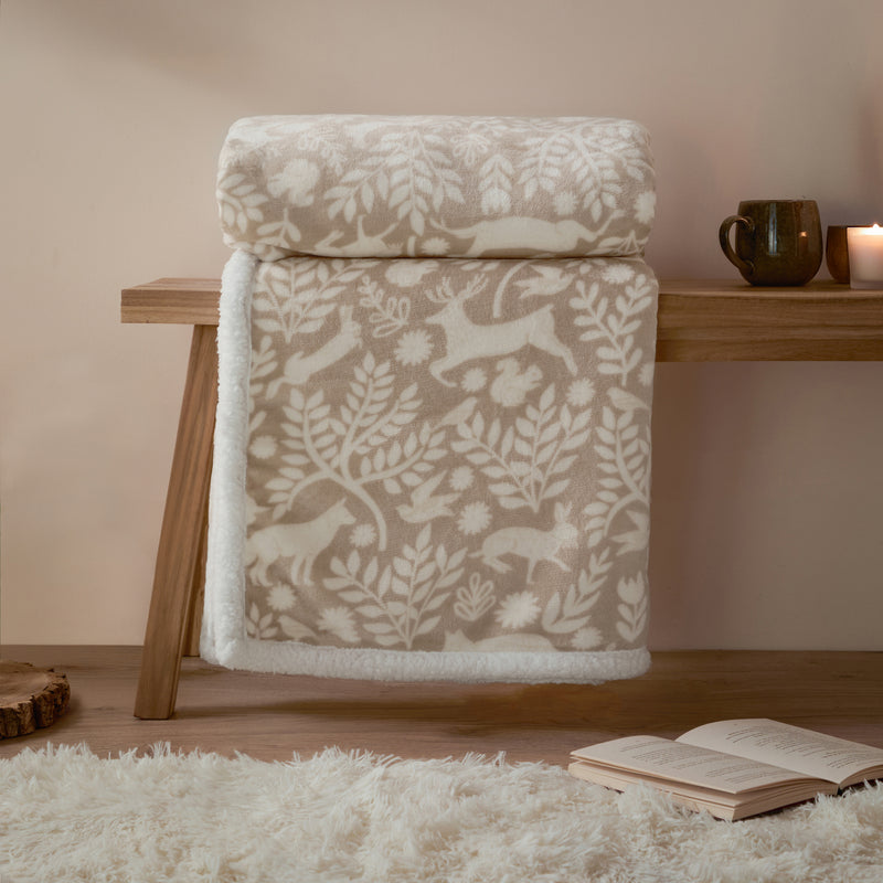 Woodland Cream Throws  - Skandi Woodland Sherpa Fleece Throw Sable Furn