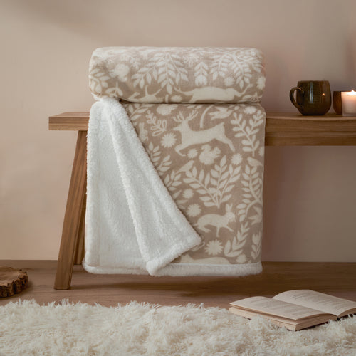 Woodland Cream Throws  - Skandi Woodland Sherpa Fleece Throw Sable Furn